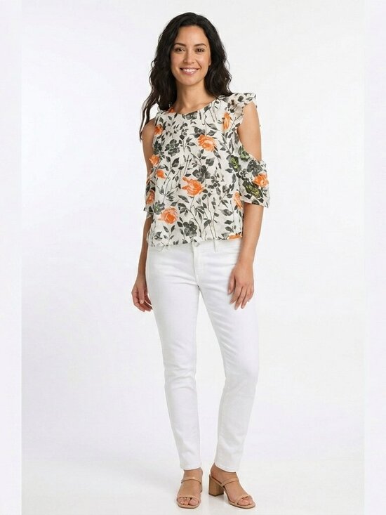 Club Monaco Tops - *Club Monaco Ruffled Cold-Shoulder Floral Blouse – Size Small